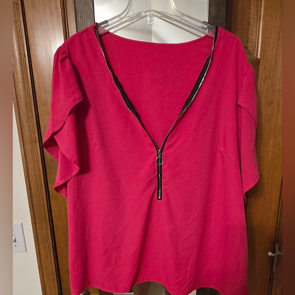 Never Worn Shein Hot Pink Zipper Front Blouse